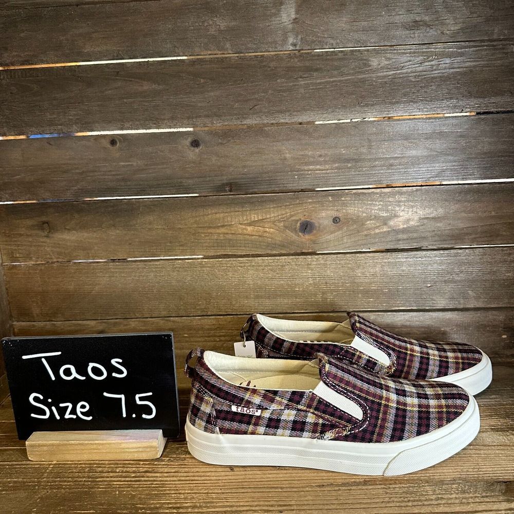 New Womens Taos Rubber Soul Plaid Canvas Casual‎ Slip On Sneakers Shoes Size 7.5